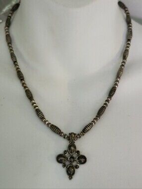 Vtg Napier Silver Tone Spiral Beaded Necklace With Cross Pendant